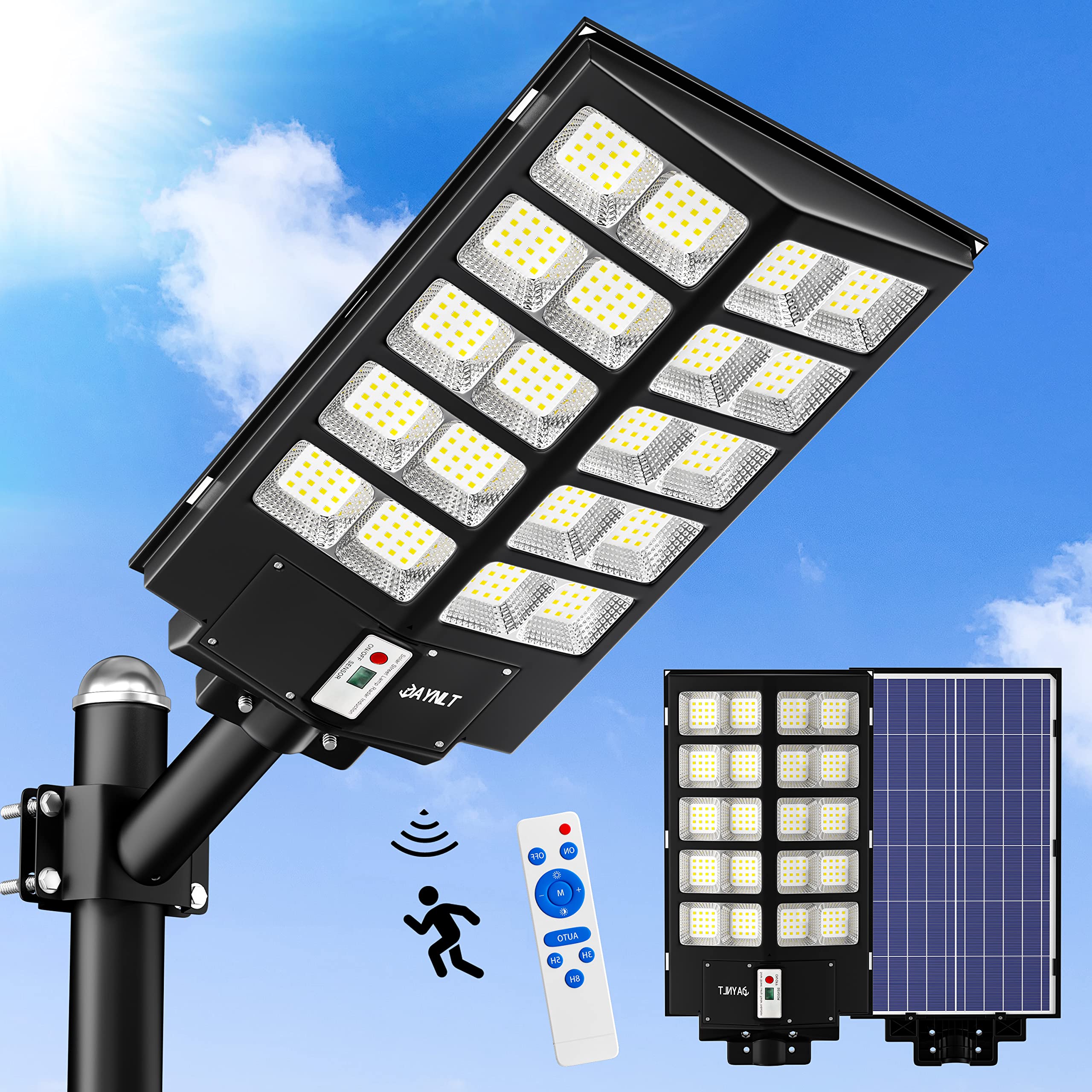 Y-5200W Solar Street Lights - 520000LM, Motion Sensor, Remote, Waterproof