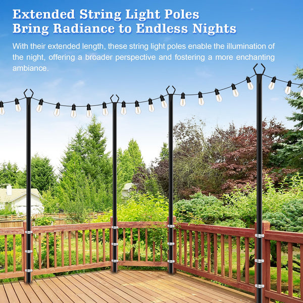 4 Pack 10Ft Outdoor String Light Poles - Metal Stand with Fork for Patio, Deck, Backyard, Garden, Wedding & Party Lighting